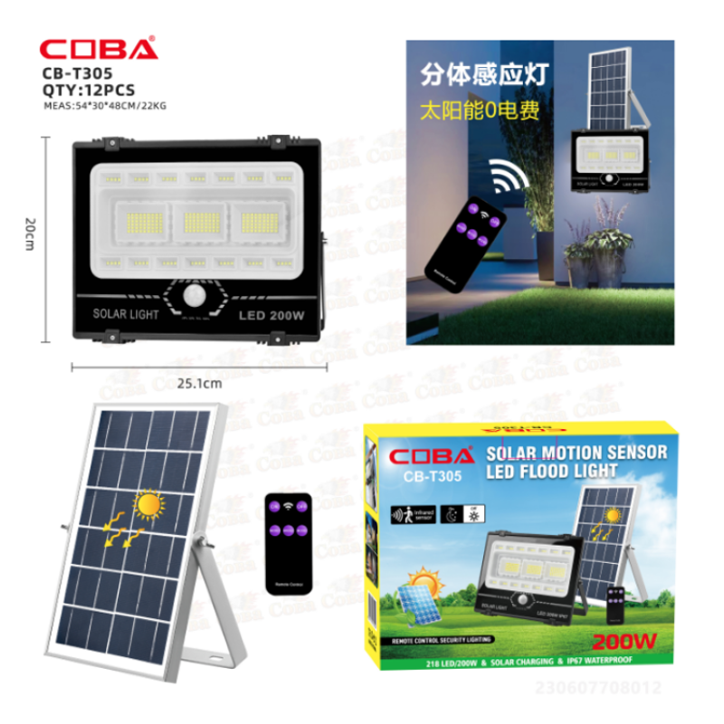 Вуличний ліхтар із сонячною панеллю та датчиком руху COBA CB-T305 / XG-T35 (218LED / 200W)