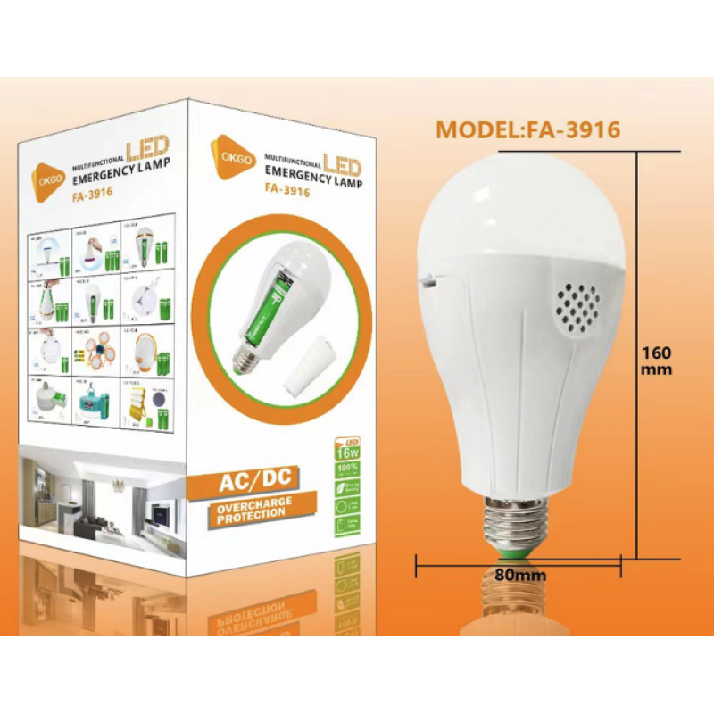 Лампочка з акумулятором гачком (2*18650) LED Emergency Bulb OKgo FA3916 20 Вт
