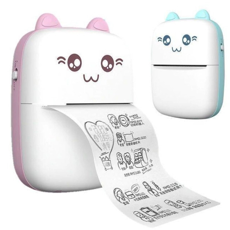 Міні принтер (Mini Printer) акумуляторний, термопринтер, Bluetooth Mini Cat ears.