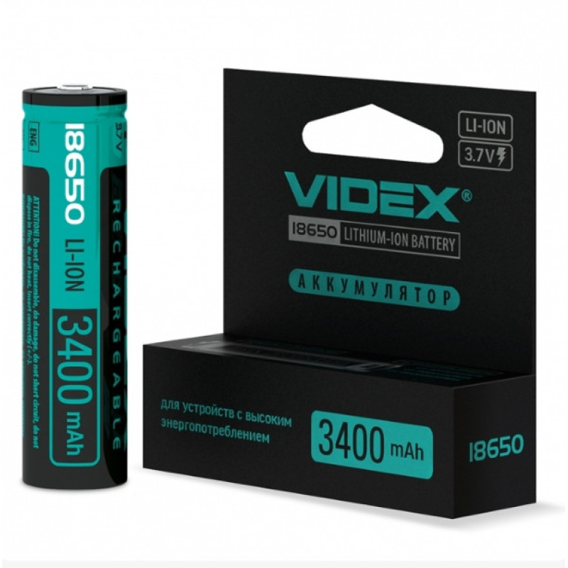 Акумулятор Videx літій-іонний 18650-P (захист) 3400mAh color box