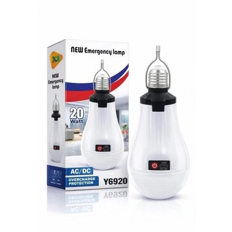 Лампочка, світильник акумуляторний Y-6920 з гачком, 20Вт, Е27, зарядка USB