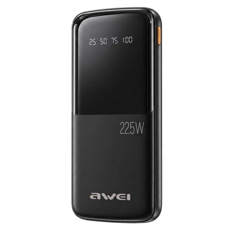 Мобільна батарея павербанк AWEI P10K (10000 mAh, 22.5W), колір чорний, розмір: 145* 69 *16 мм.