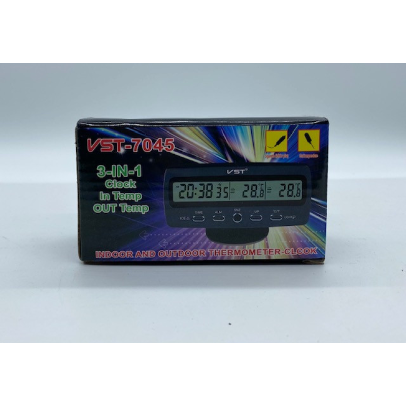 Автомобільний годинник, термометр, вольтметр VST 7045 Синій