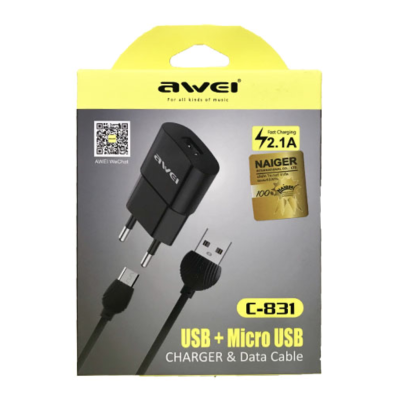 Мережевий зарядний пристрій Awei C-831 2.1 A (Micro-V8)