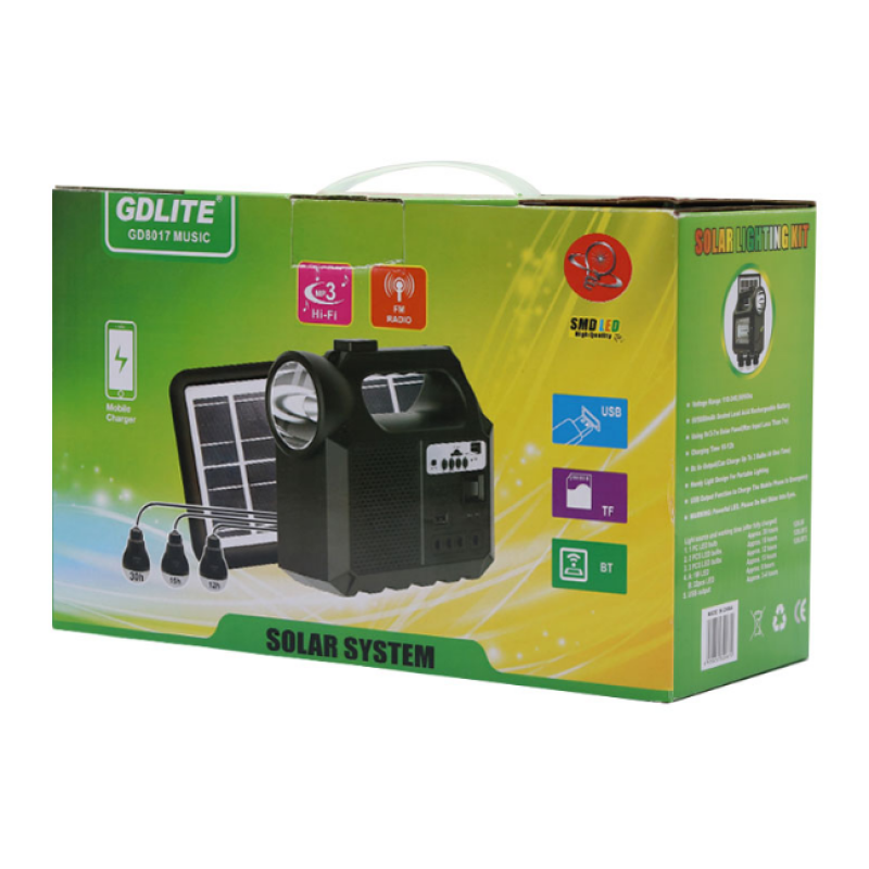 Портативна зарядна станція GD-Lite GD8017 із сонячною панеллю (3 лампочки, FM, Bluetooth) Портативна зарядна станція GD-Lite GD8017 із сонячною панеллю (3 лампочки, FM, Bluetooth)