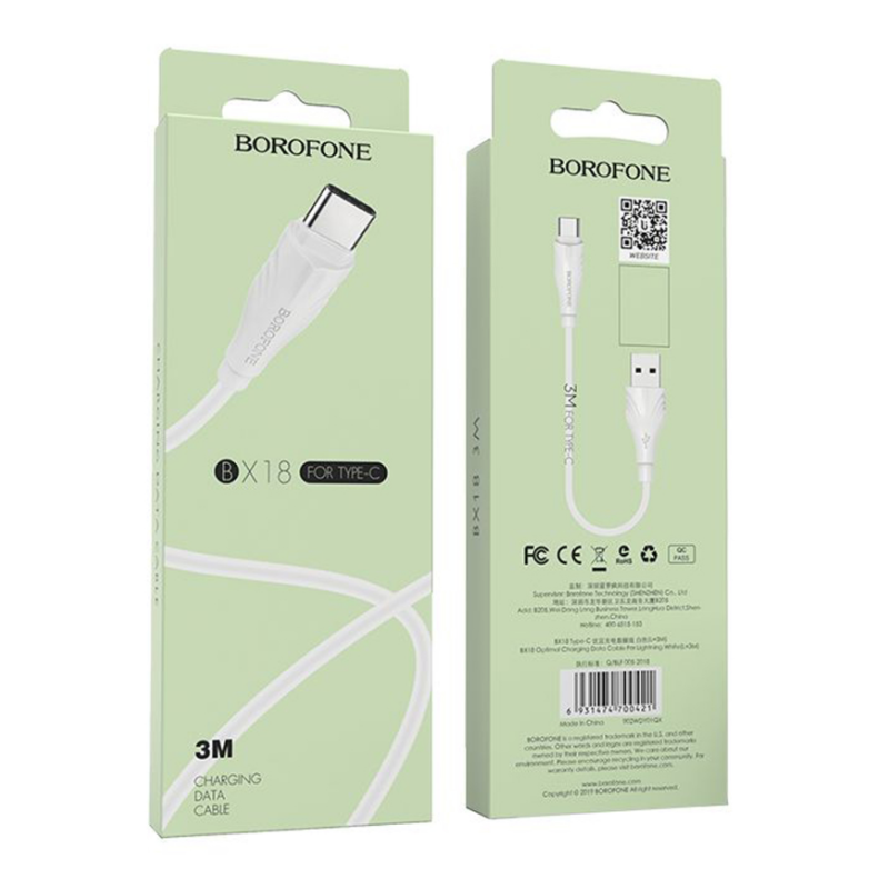 Кабель Type-C BOROFONE BX18 (L = 1M) (чорний) (розтяжений) Кабель Type-C BOROFONE BX18 (L = 1M) (чорний) (розтяжений)
