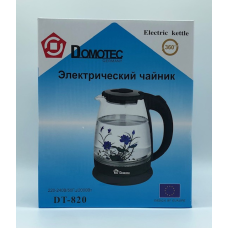 Електрочайник скляний Domotec квітка DT820 (чорний 1,8 л 2000 Вт) (12шт)