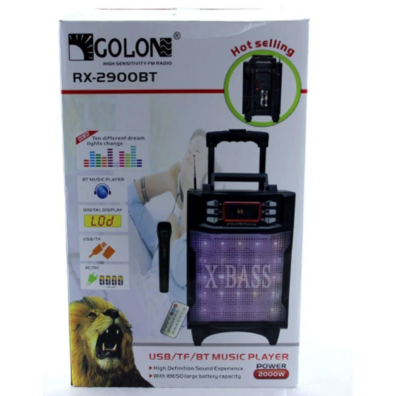 Колонка акумуляторна GOLON RX-2900 BT (USB/FM/Bluetooth/8“BASS) (з бездротовим мікрофоном)