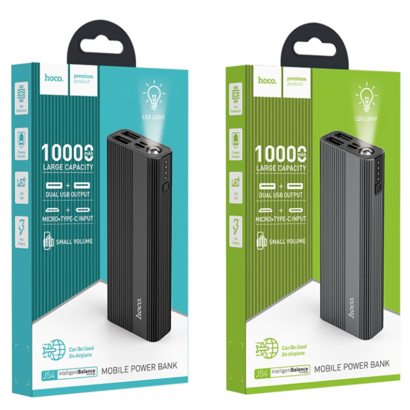PowerBank HOCO J54 (2A — 2USB — LED Світлодіодний) (10000MAH) (44шт)