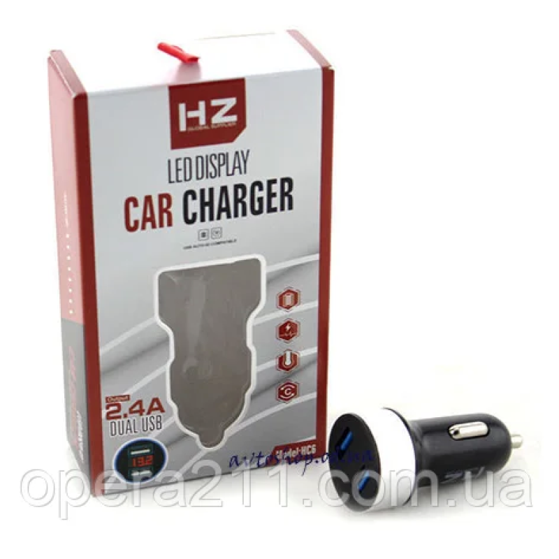 Заряджання Адаптер CAR USB HC6 (Вольтметр-2.4) HZ Global Supplier